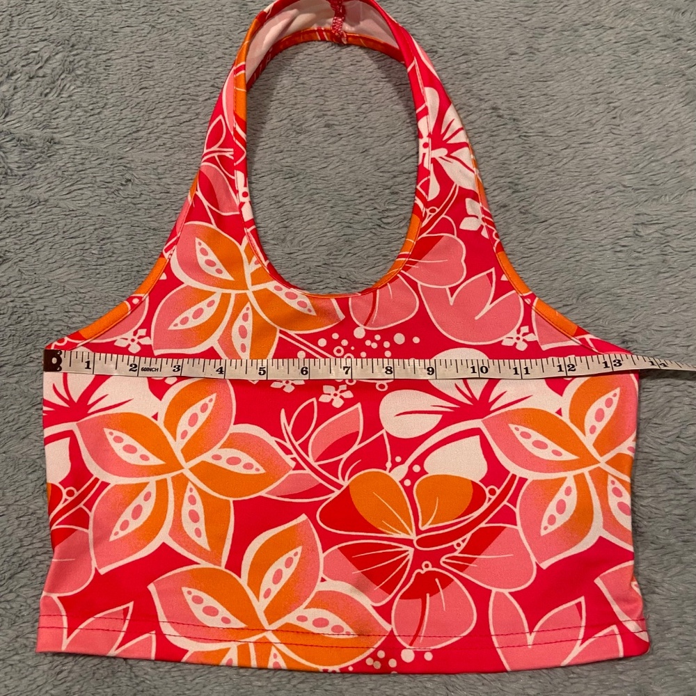 Floral Halter Crop Top – Pink & Orange, Size Small - Picture 3 of 6